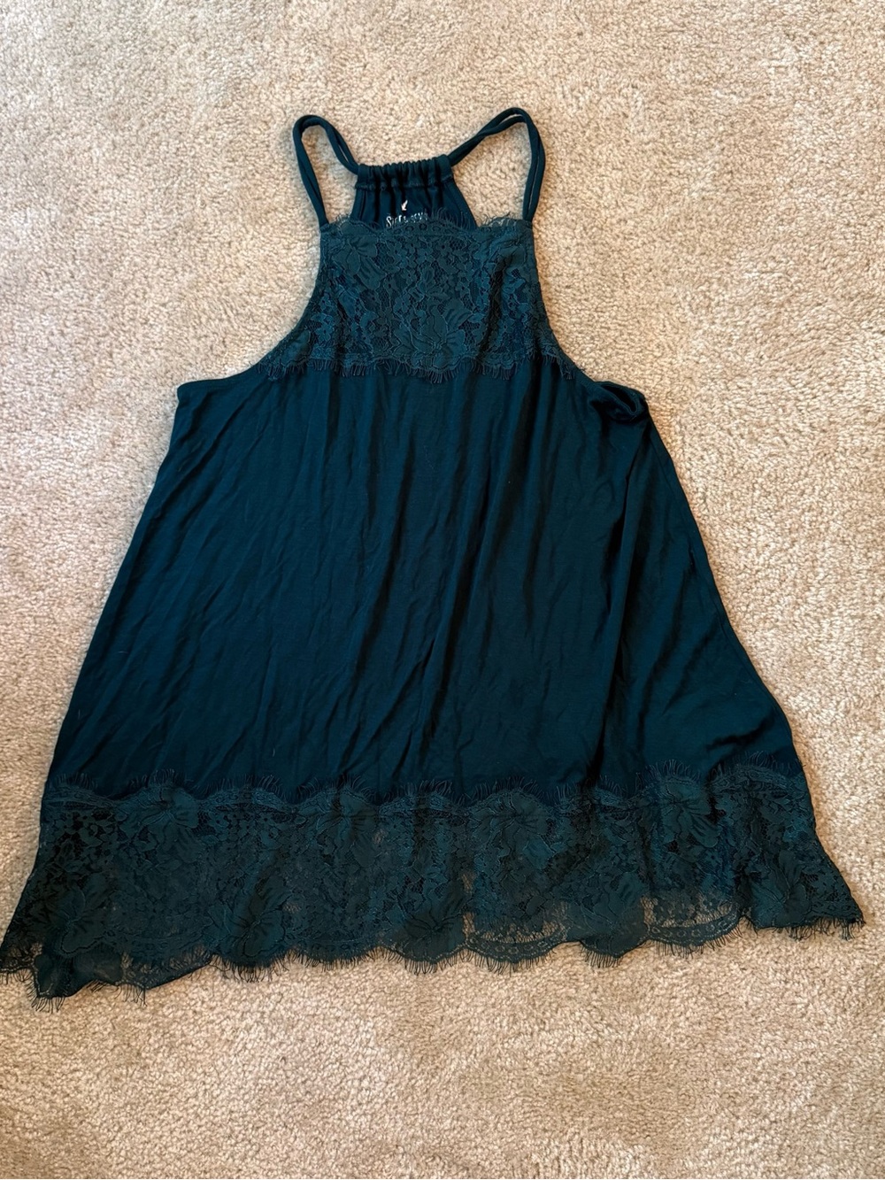 Womens M Dark Green Soft & Sexy American Eagle Flowy Tank Top: Y2K Lace Lingerie